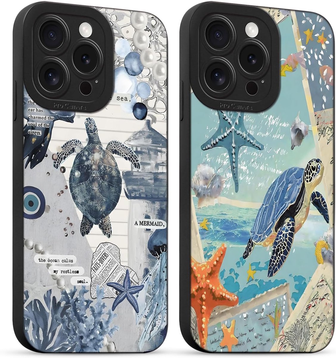 Telefoonhoesje voor iPhone 16 Pro Max, 6,9 inch, esthetisch zomermotief, zeeschildpadpatroon, zwarte siliconen meisjes, schattige case, stootvast, camerabescherming, bumper, 7