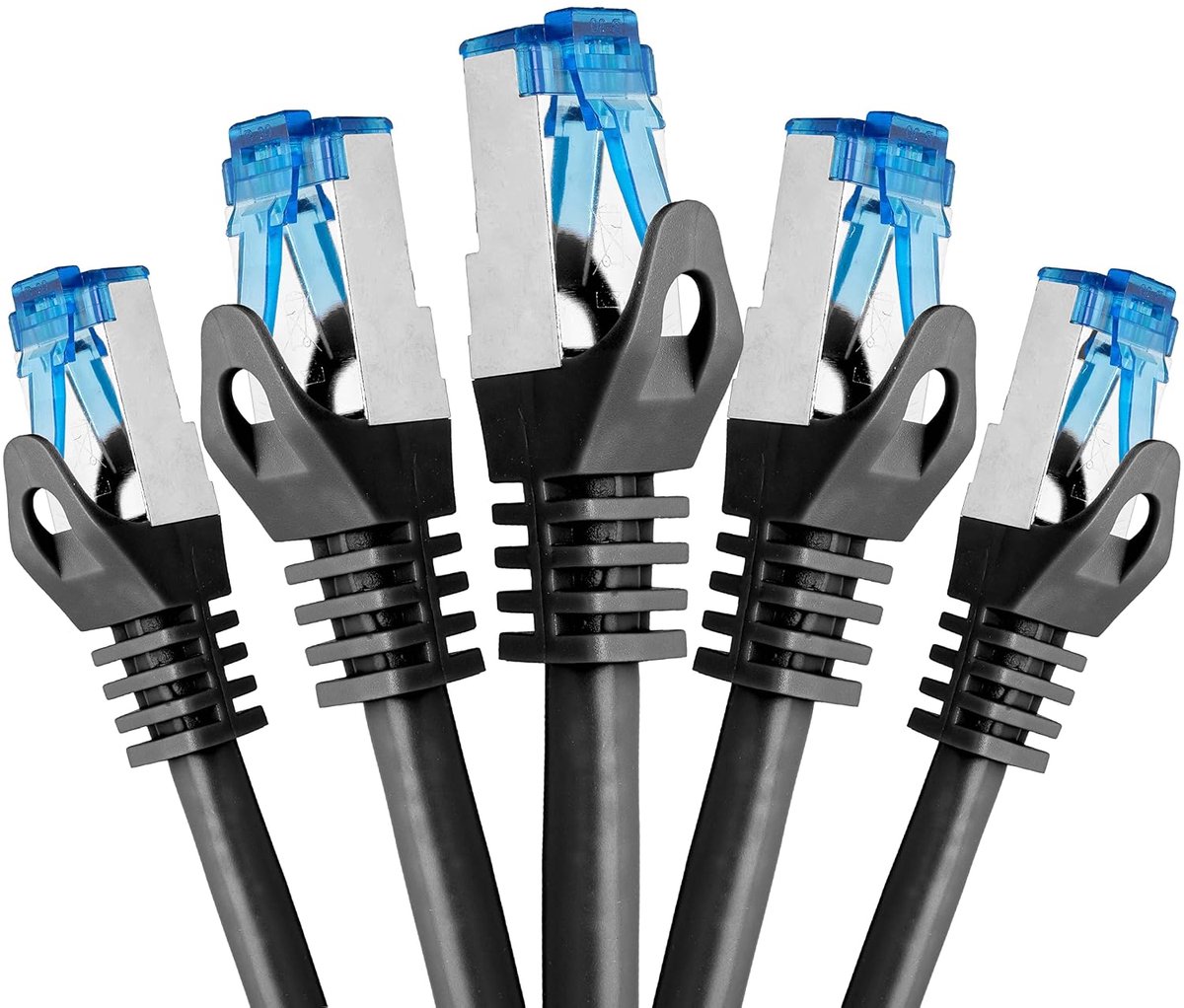 Ethernet Cable CAT 7 Ethernetcabel SFTP Kabel 0,5m zwart - 5 stuks - Patchkabel RJ45 Connector LAN Internetkabel Netwerkkabel compatibel Playstation 5 PS5 PS4 Switch Xbox Router