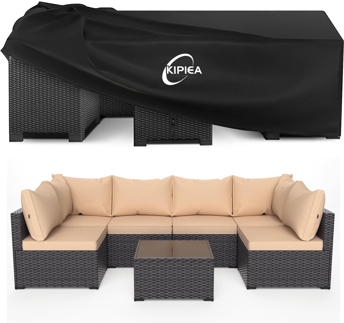 Famanu Waterdichte Tuinmeubelhoes, Rechthoekig, 420D Oxford-weefsel, Buiten Tuintafelafdekking, Terrastafels en Stoelen Hoezen, Anti-UV, Scheurbestendig, 320x163x74cm wit