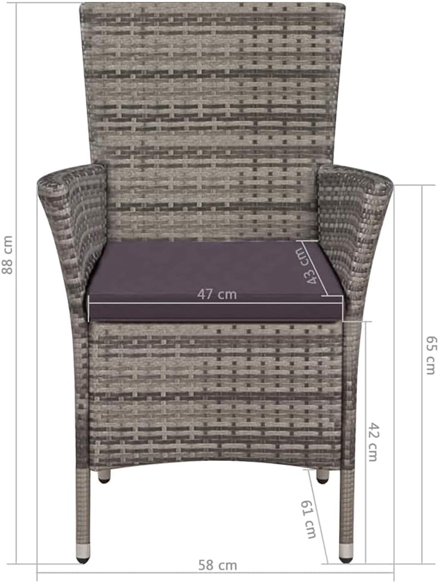 Tuinstoel met kruk zitgroep tuinset garnituur lounge stoel kruk met kussens polyrotan grijs
