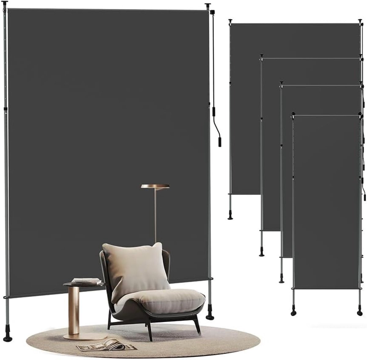 Verticale zonwering, balkon, 200 x 310 cm, klemluifel voor buiten, zonder boren, uittrekbaar en ondoorzichtig, verticaal rolgordijn met handslinger, waterdicht, wind- en zonwering voor terras en