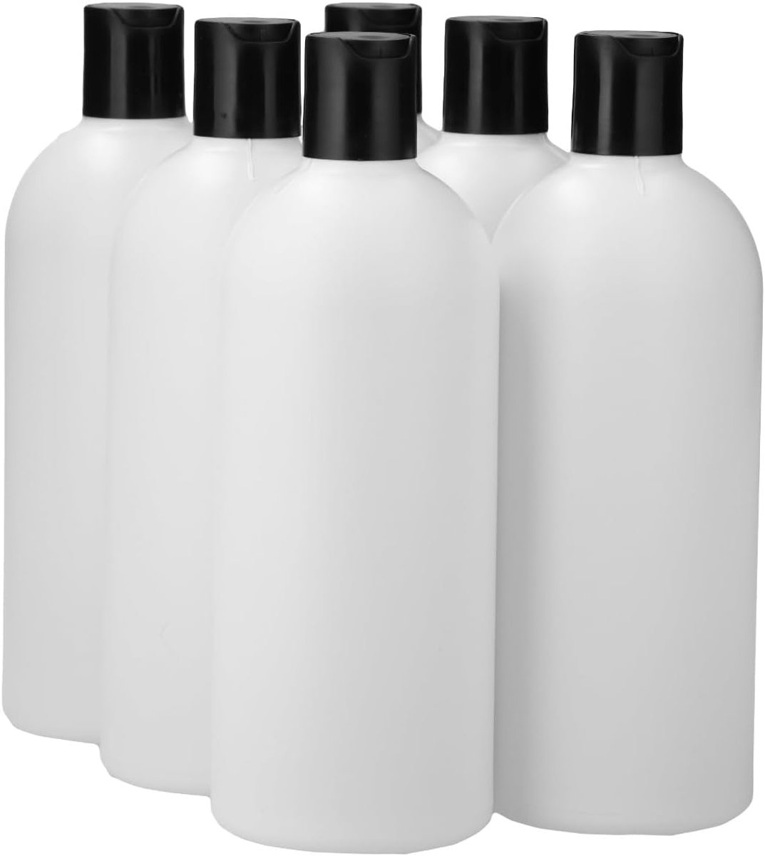 6 x 500 ml ronde fles HDPE wit + Disc-Top zwart - BPA Vrij - Niet Breekbaar - Plastic Flesjes Navulbaar - Met Dop - Lege Flessen - 6 stuks