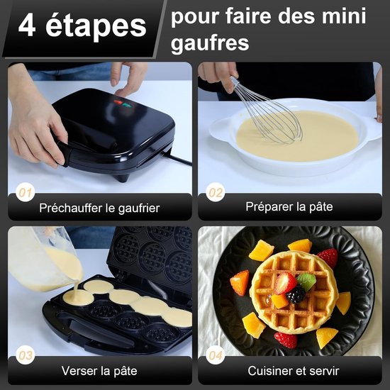 YASHE mini-wafelijzer - 750 W - 8 miniwafels - zwart van YASHE® — afbeelding 2