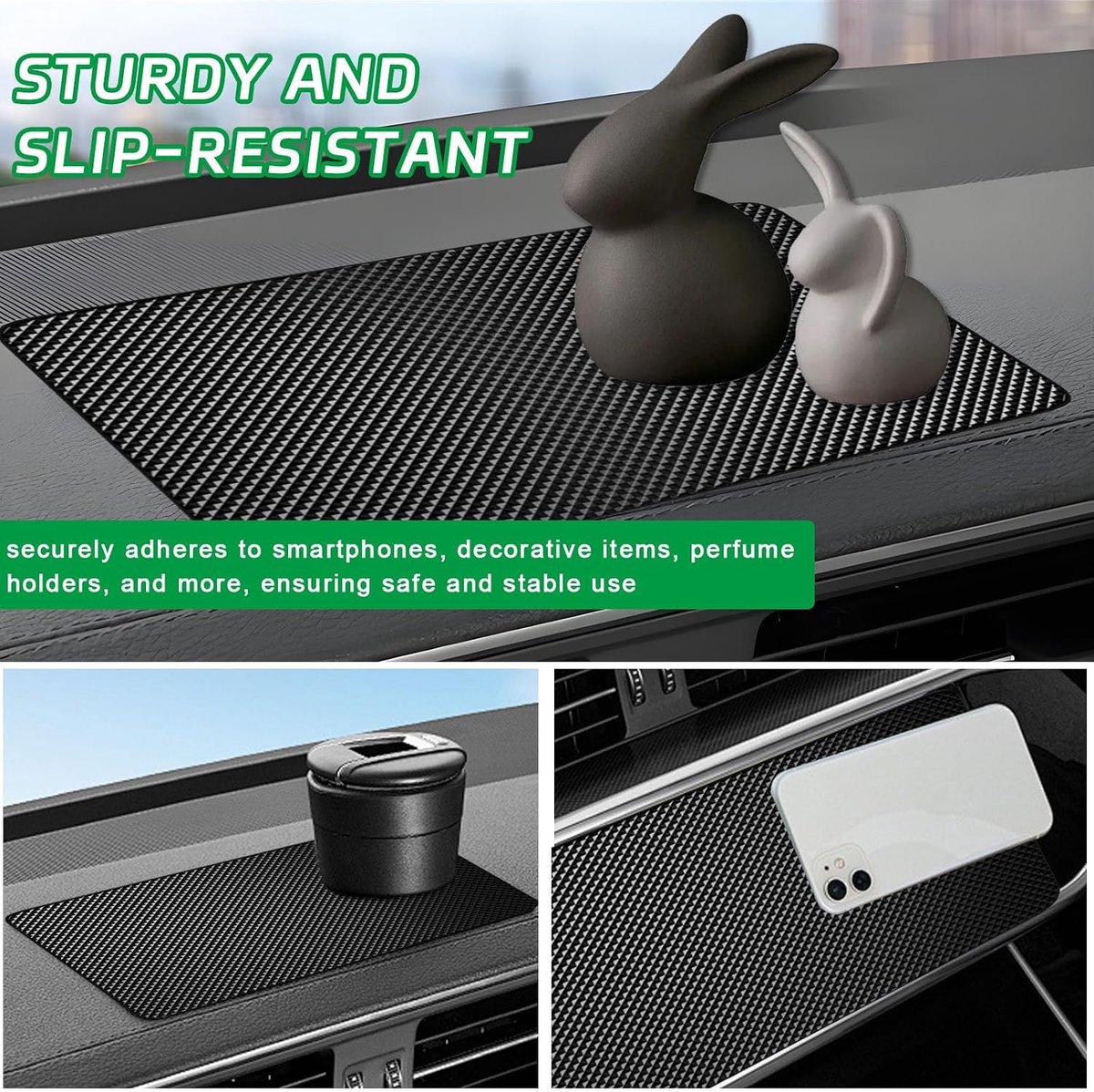 Antislipmatten voor de auto, 27 x 15 cm, antislip vuilmat, multifunctioneel siliconen fixeerkussen, universele mat voor mobiele telefoon, sleutels, zonnebrillen, herbruikbaar, hitte- en