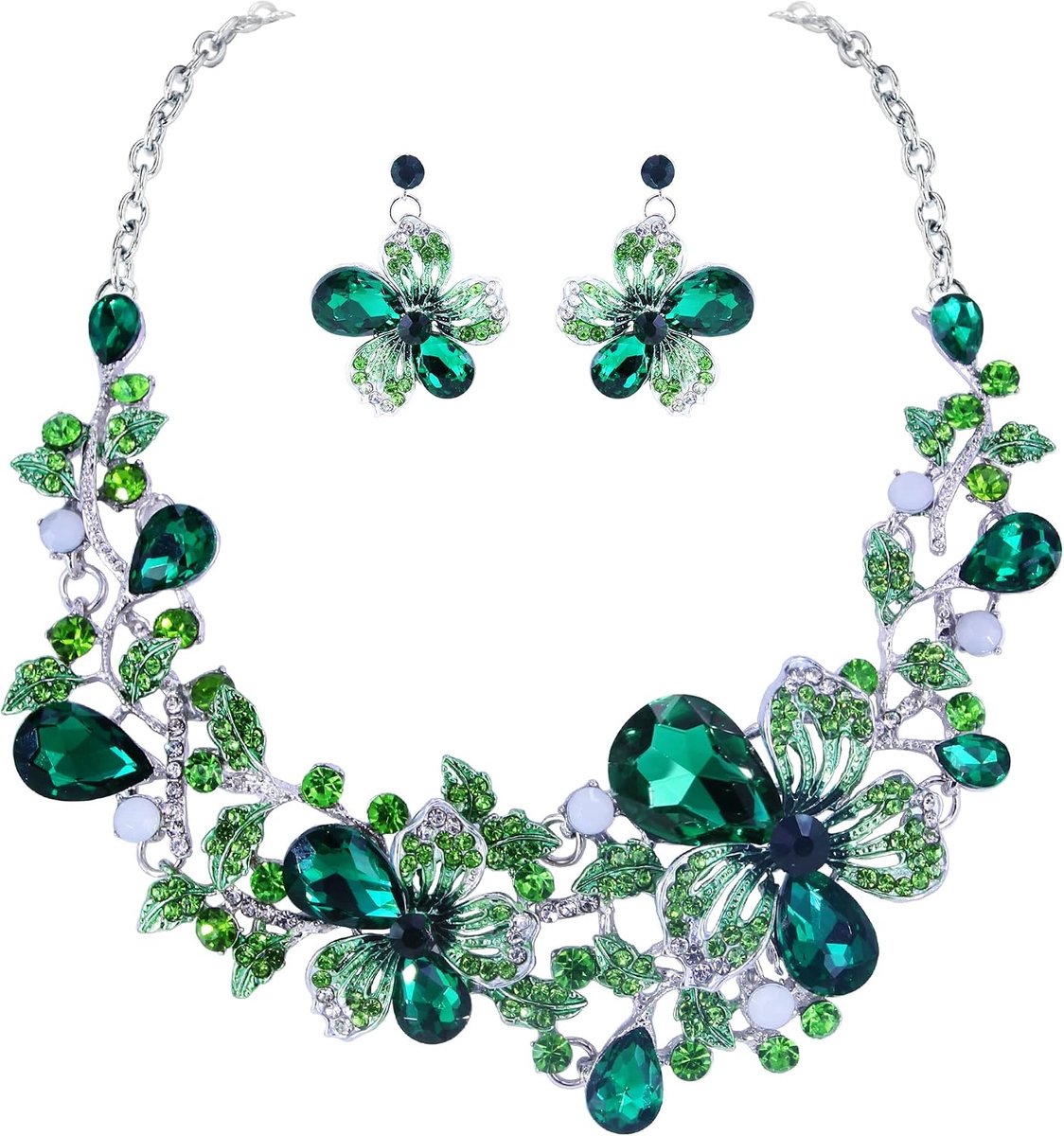 Sieradenset bruid dames roos bloem bruiloft kristal statement halsketting hanger oorbellen set party eindejaarsbal, Kristal, Stras