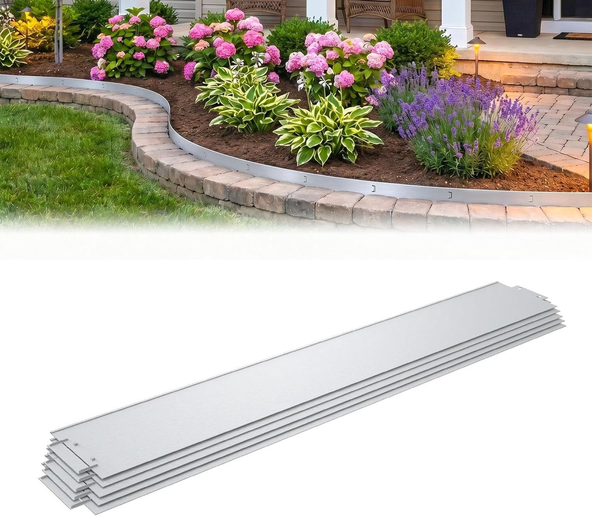 Gazonrand, verzinkt metaal, 15 cm hoogte, 15 m bloembedrand, maairand, palissade, buigbare tuinpalissade, insteeksysteem, zilver
