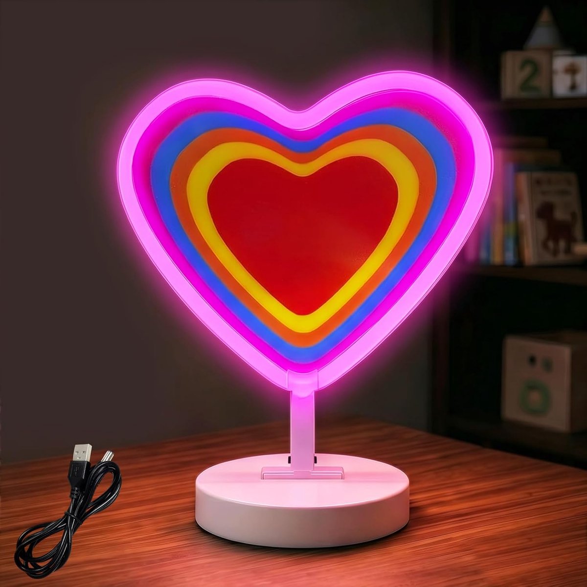 Neonbord met sokkel, neonlamp, neonlicht, USB-/batterijvoeding, voor kinderkamer, slaapkamer, woonkamer, feest, cadeau, verjaardag (roze)