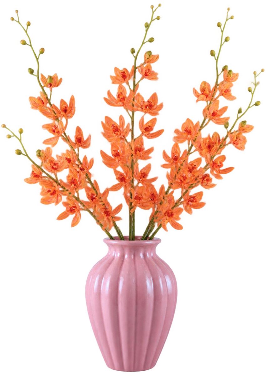 Mica Decorations Kunstbloem Orchidee Floristic - 3x - H95 cm - oranje - kunststof - stelen kunstbloemen - boeket - kleine bloemetjes