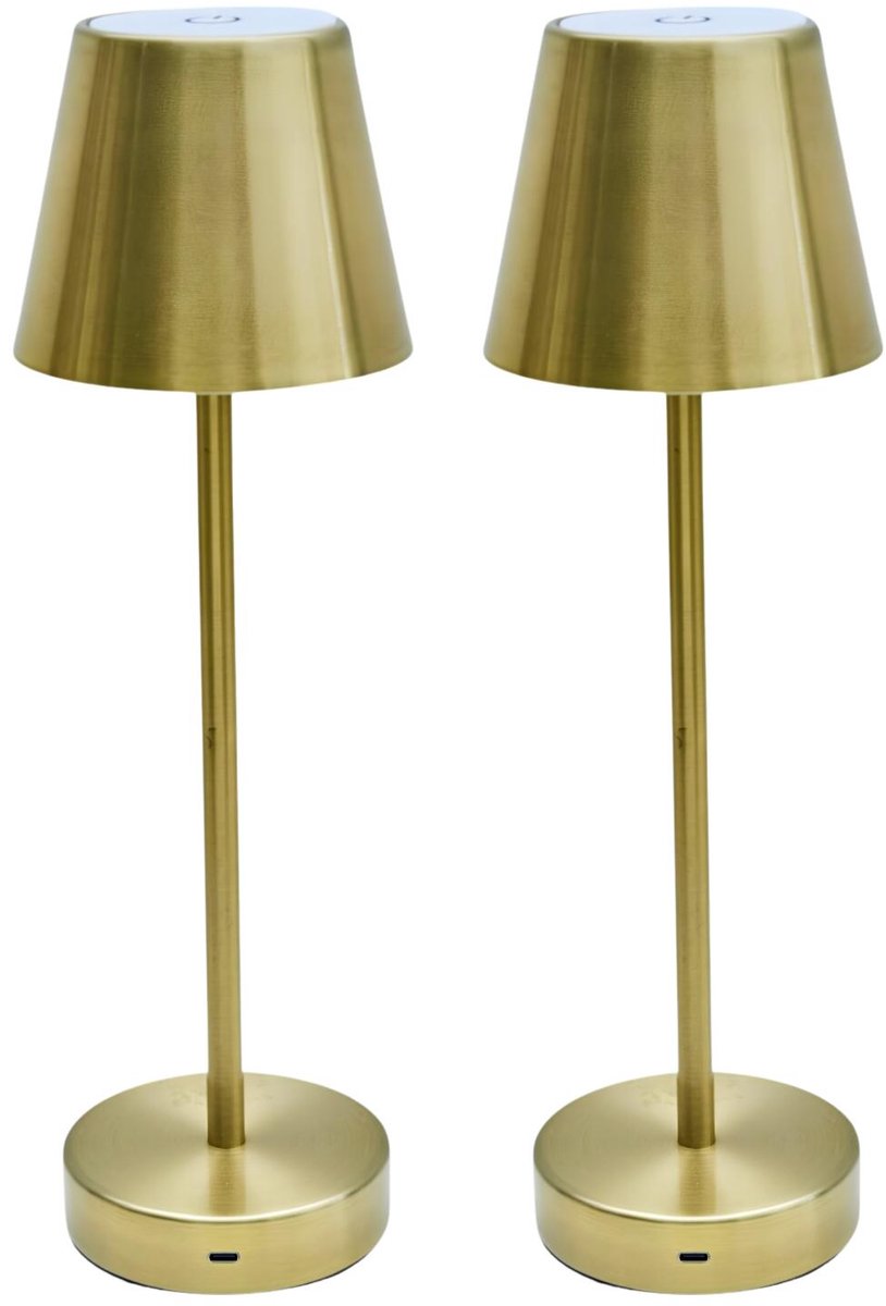Home Deco Factory Portable tafellamp LED - 2x - goud - touch - 36 cm - USB oplaadbaar - binnen / buiten