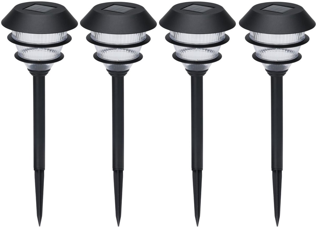 Pro Garden Solar tuinlampen / prikspots - 4x stuks - warm wit licht - 13 x 31 cm - tuinverlichting - tuinlampjes - zwart