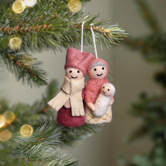 Hanger Vilt Kerst - Jozef en Maria Figuurtjes - Bruin - 11cm - Handgemaakt & Fairtrade — afbeelding 3
