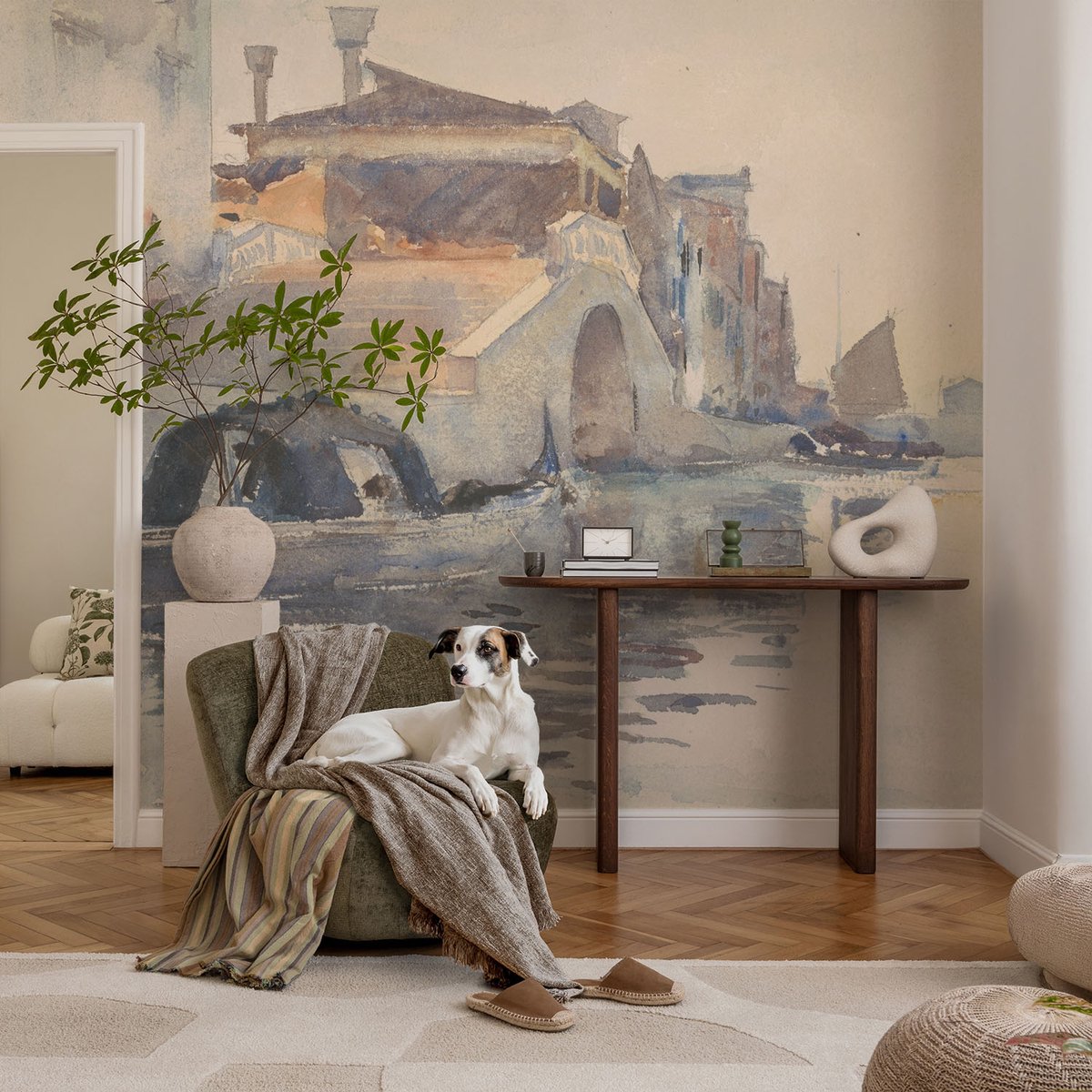 Coloray Vliesbehang - Beige Snellijm Behang - 104x70 cm - Venetiaanse Harmonie Fotobehang Vlies - Hal behang Landschappen - Muurschildering - Woonkamer behang