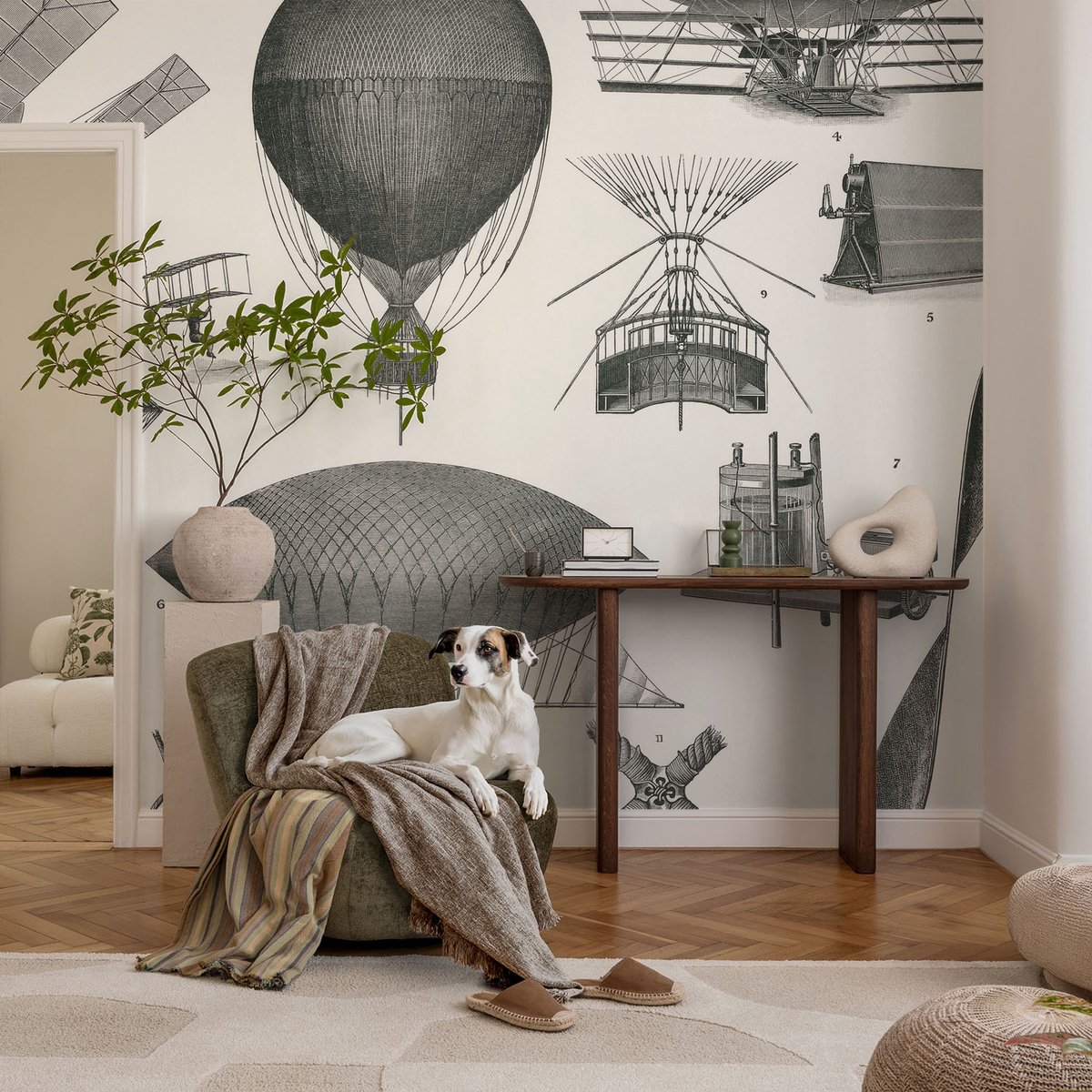 Coloray Vliesbehang - Zwart Snellijm Behang - 104x70 cm - Geschiedenis Van De Luchtvaart Muurschildering - Gang behang Deel - Fotobehang Vlies - Slaapkamer behang