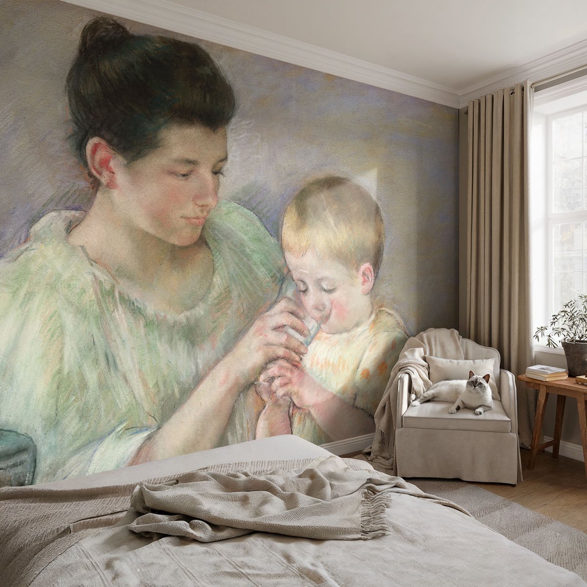 Coloray Vliesbehang - Romig Snellijm Behang - 104x70 cm - Ouderlijke Zorg Fotobehang Vlies - Hal behang Mensen - Muurschildering - Woonkamer behang