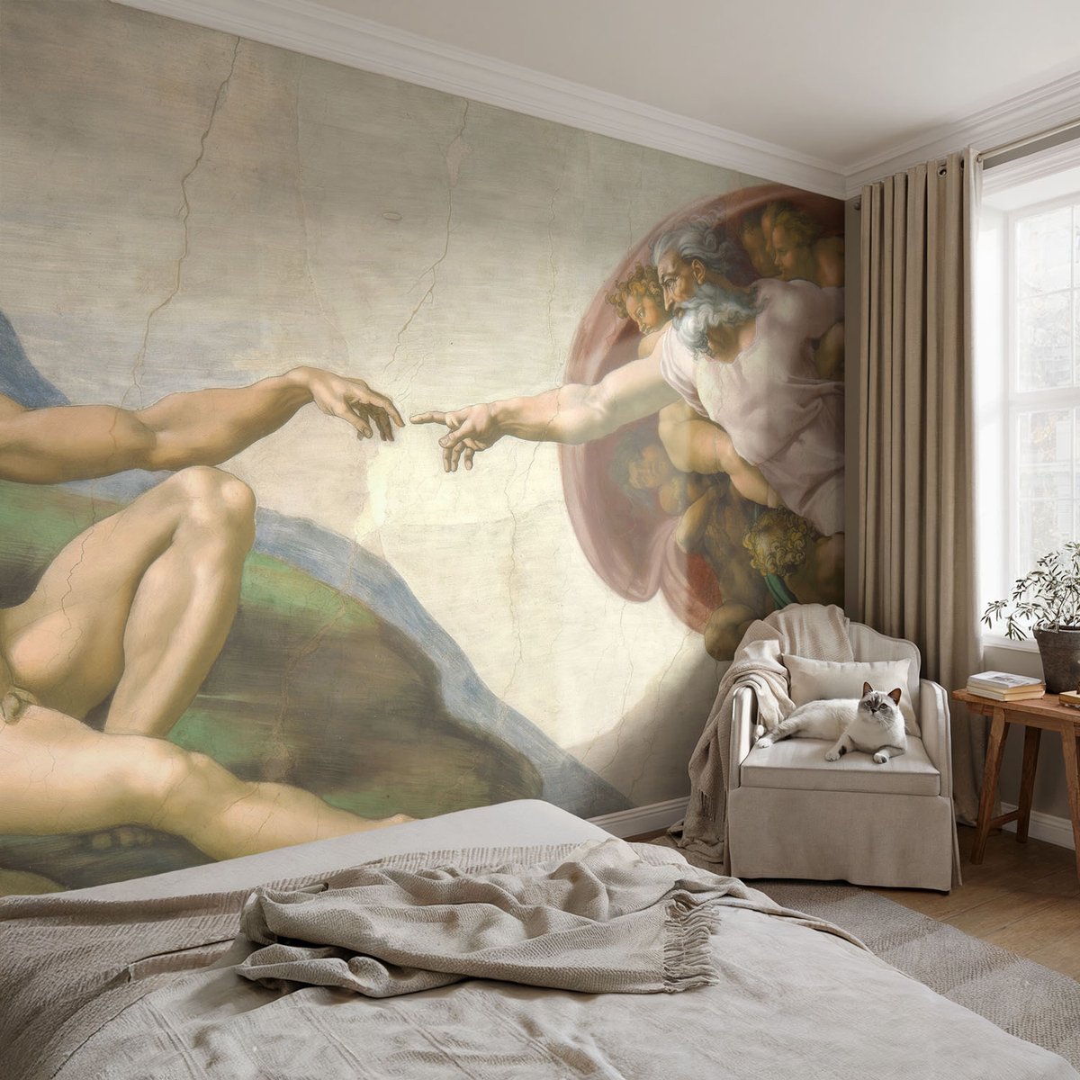 Coloray Vliesbehang - Beige Snellijm Behang - 104x70 cm - Spiritueel Contact Fotobehang Vlies - Hal behang Deel - Muurschildering - Woonkamer behang