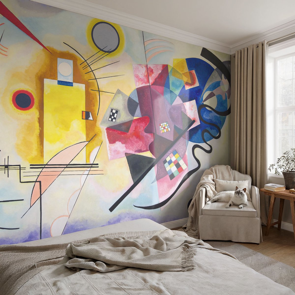 Coloray Vliesbehang - Geel Snellijm Behang - 104x70 cm - Kleurrijke Abstractie Fotobehang Vlies - Woonkamer behang Abstractie - Muurschildering - Woonkamer behang