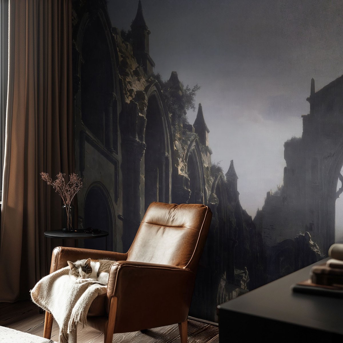 Coloray Vliesbehang - Grijs Snellijm Behang - 104x70 cm - Gotische Ruïnes Muurschildering - Slaapkamer behang Architectuur - Fotobehang Vlies - Gang behang
