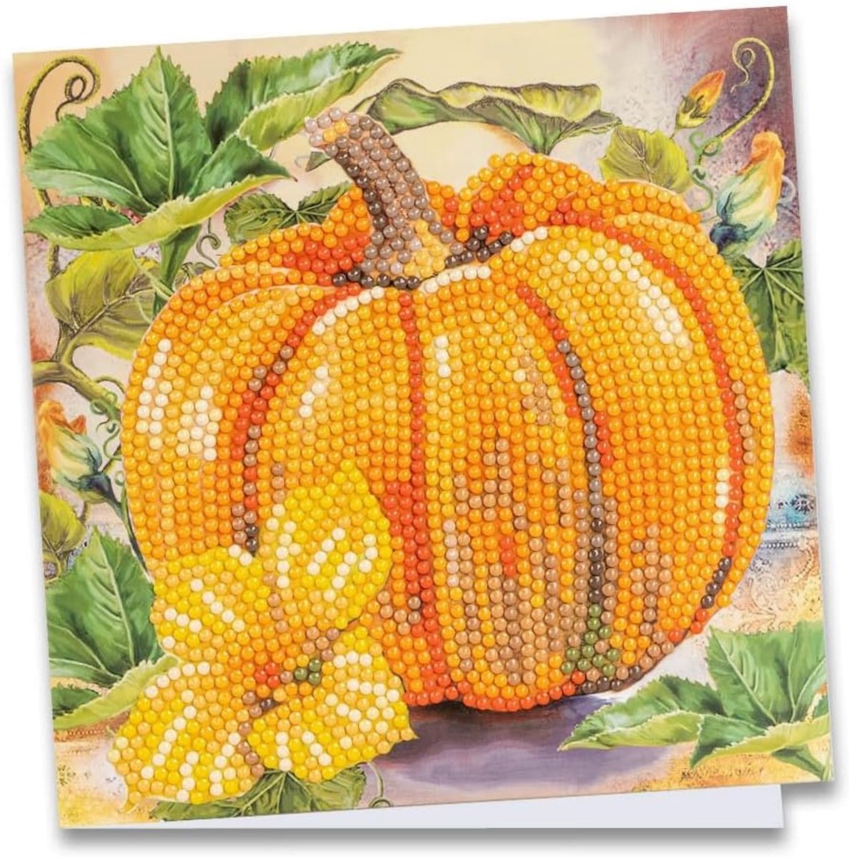 mit Herz Diamond-Painting-wenskaart, 16 x 16 cm, 370 g/m², inclusief envelop en gereedschap, pompoen