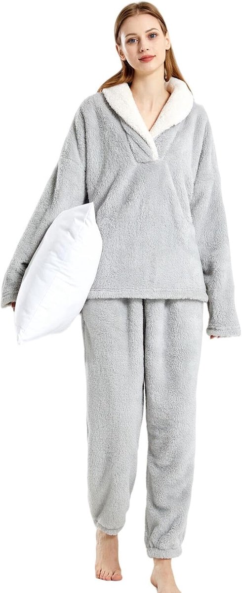 Winter Pajamas Women'S Coral Fleece Thickened Lapel Set,Soft Comfortable Loungewear,Stylish And Warm Pajamas-A-L
