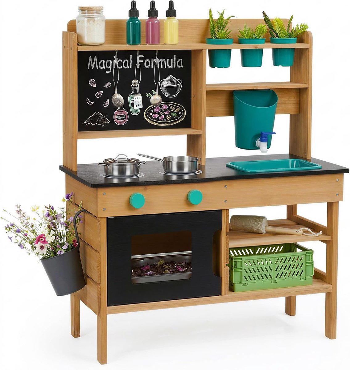 Keuken voor Kinderen Buitenshuis, Houten Modderkeuken met Potten