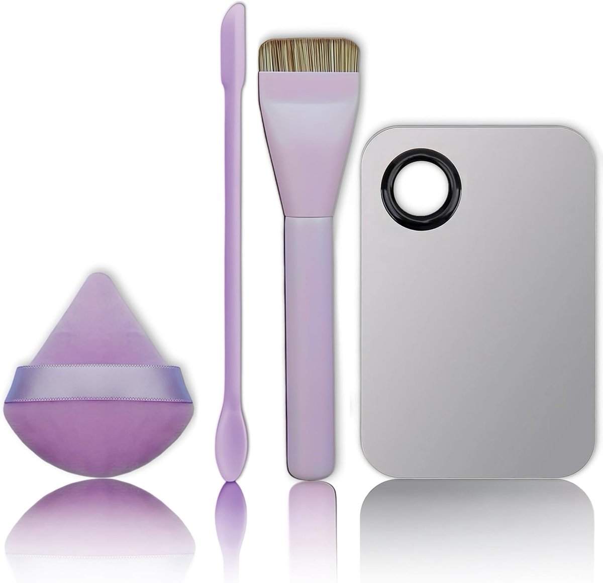 Make-upborstelset, 6-delige gezichtskit met foundationborstel, blenderspons, spatel, mengpalet, paars