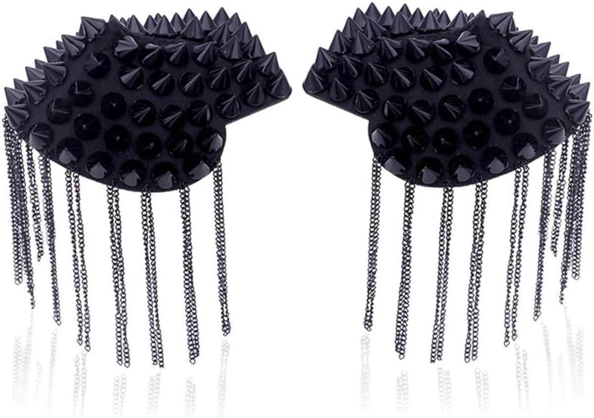 2 stuks epauletten met kwastjes, kettingen, franjes, schouderbadge, schouderklep met reversspeld schouderplanken, kwastketting, schouderkleppen, accessoires voor vrouwen en mannen, zwart