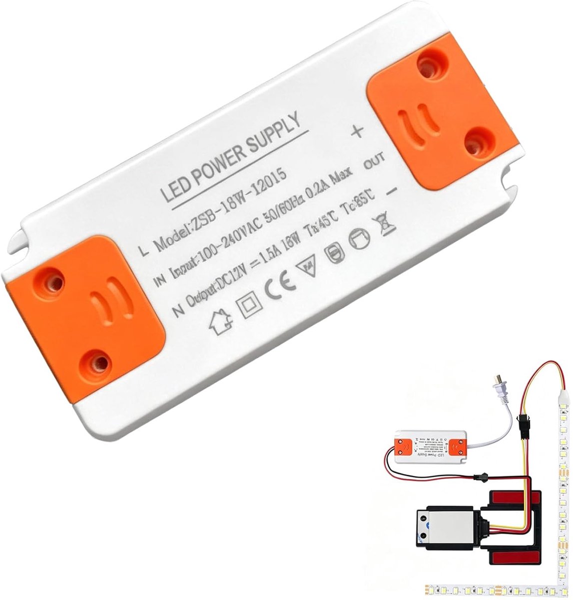 Transformator 220 V 12 V 18 W, voeding 12 V 1,5 A, omvormer 220 V 12 V, spanningsomvormer AC naar DC, adapter voor G4 GU5.3 MR11 MR16, compacte behuizing, installatie met schroeven
