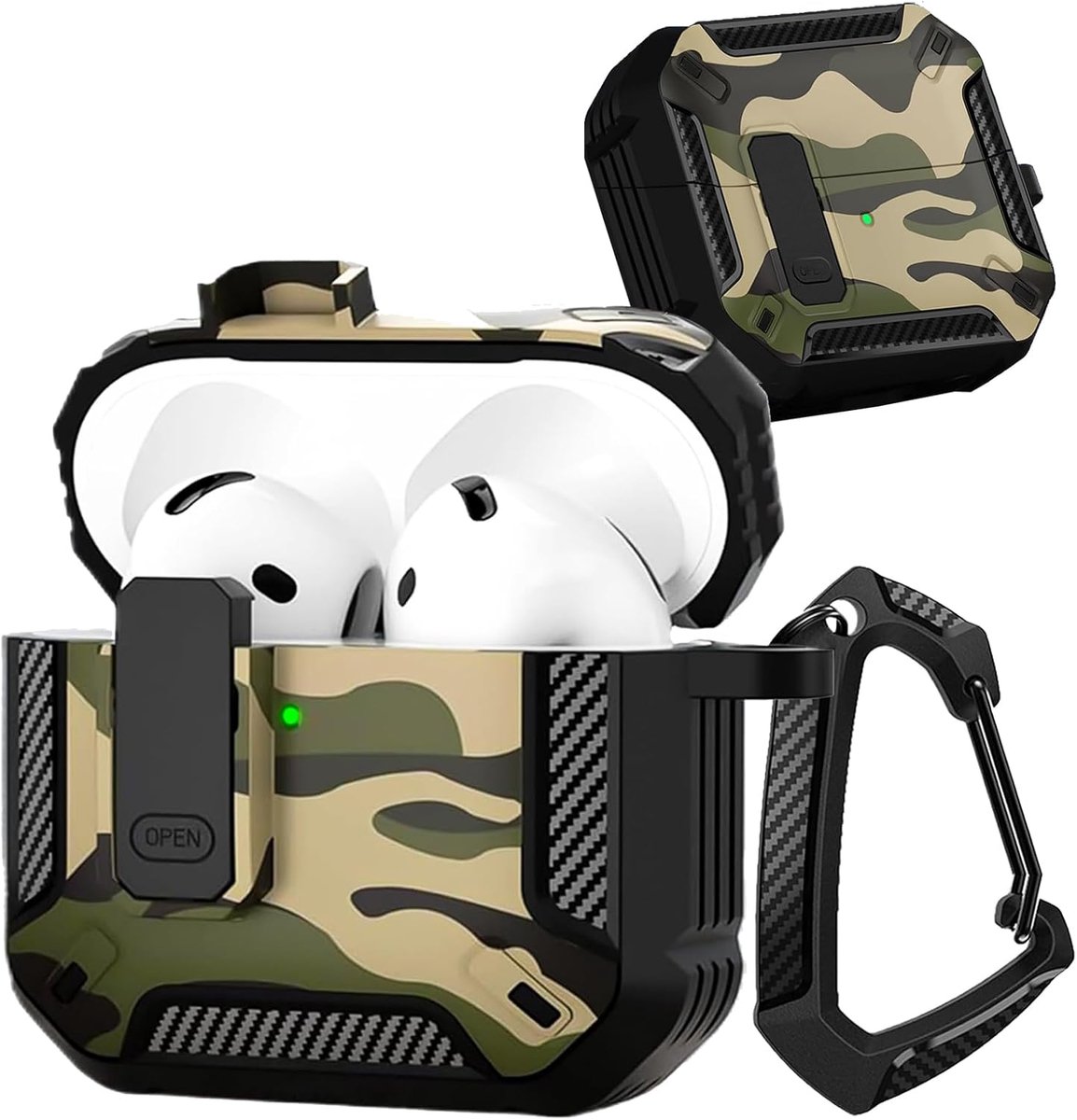 Compatibel met AirPods 4 2024 hoes, camouflage-design, militaire bescherming, volledige bescherming met sleutelhanger, hoes voor AirPods 4e. Army