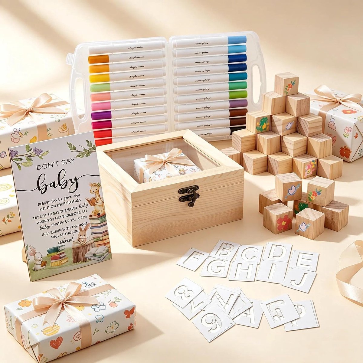 123 stuks babyfeestspelletjes, babyshower-decoratie, babyfeestdecoratie met kleurstift, het grappigste babyfeestspel aller tijden, voor doe-het-zelf, schilderen, handwerk, babyshower, jongens en