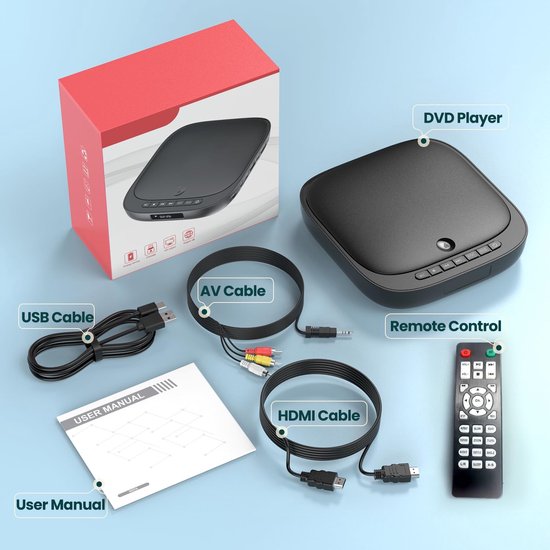 Dvd-speler voor tv, HD 1080p, regio, met USB/TF-kaartingang Hdmi/RCA-kabel, dvd-speler voor tv geïntegreerd PAL/NTSC — afbeelding 5
