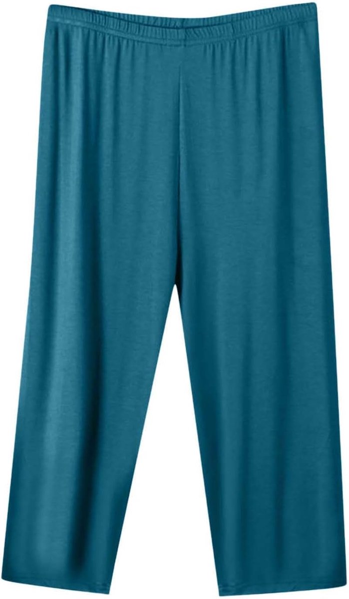 Generisch Schlafhose Damen 3/4 lang Weitem Bein Übergröße Bequem Lässig Hauskleidung Elastische Taille Luftig Stoffhose Sommer Mode Einfarbig Einfache Weiche Schlafhose Loungewear Nachtwäsche