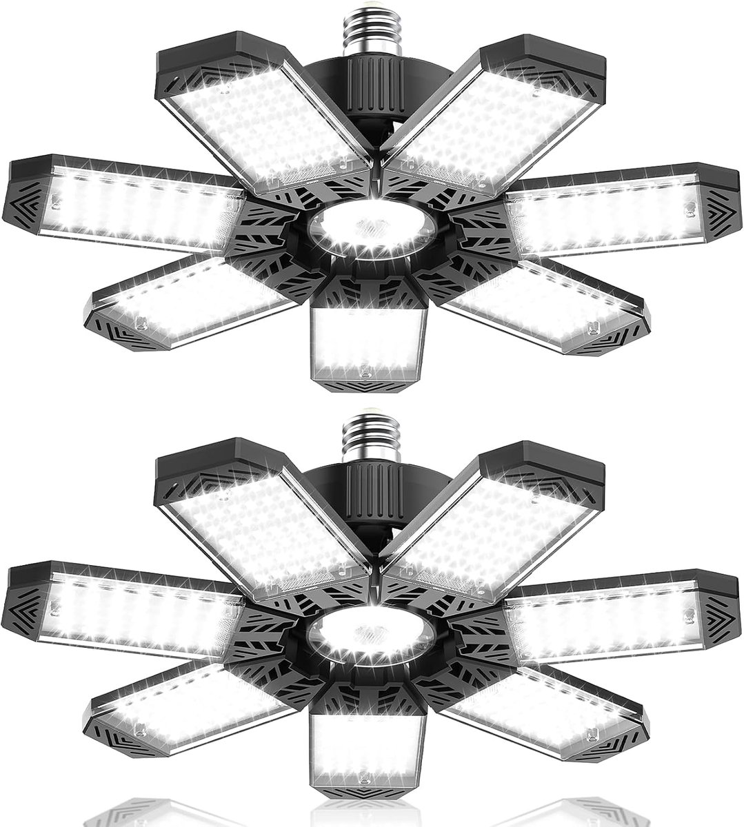 Garage Licht 200W, 2-pack 20000LM Heldere Garage Lichten Plafond Led met 7 Verstelbare Panelen, 6500K Winkel Verlichting Schroef in E26/E27 Lampvoet, LED Lichten voor Winkel Schuur Kelder