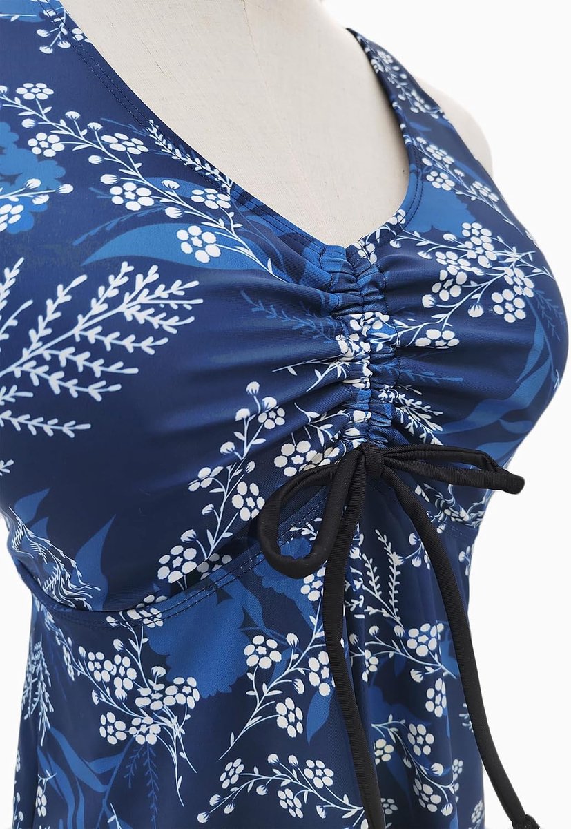 Tankini met opdruk voor dames, buikcontrole, badpakken met gekruiste rugbedekking, tankini-topje, tweedelige badmode met bloemenmotief en kort broekje