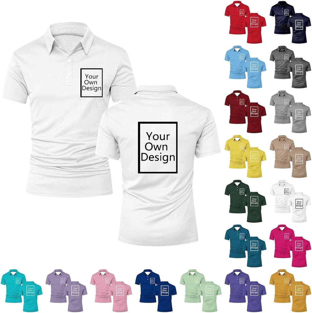 Personalisierte Poloshirt Herren Damen - Polo Shirts Bedrucken Lassen mit Logo/Foto/Text, Tshirt Selbst Gestalten T-Shirt ideal für Uniformen, Firmenevents, Teamausflüge Geschenke Personalisiert S-5XL
