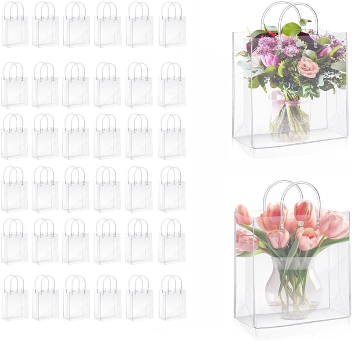 50 stuks doorzichtige geschenkzakjes met handgrepen, 15 × 7 × 20 cm herbruikbare waterdichte PVC-zakken, ideaal voor winkels, boetieks, feestartikelen, huwelijksgeschenken en merchandise