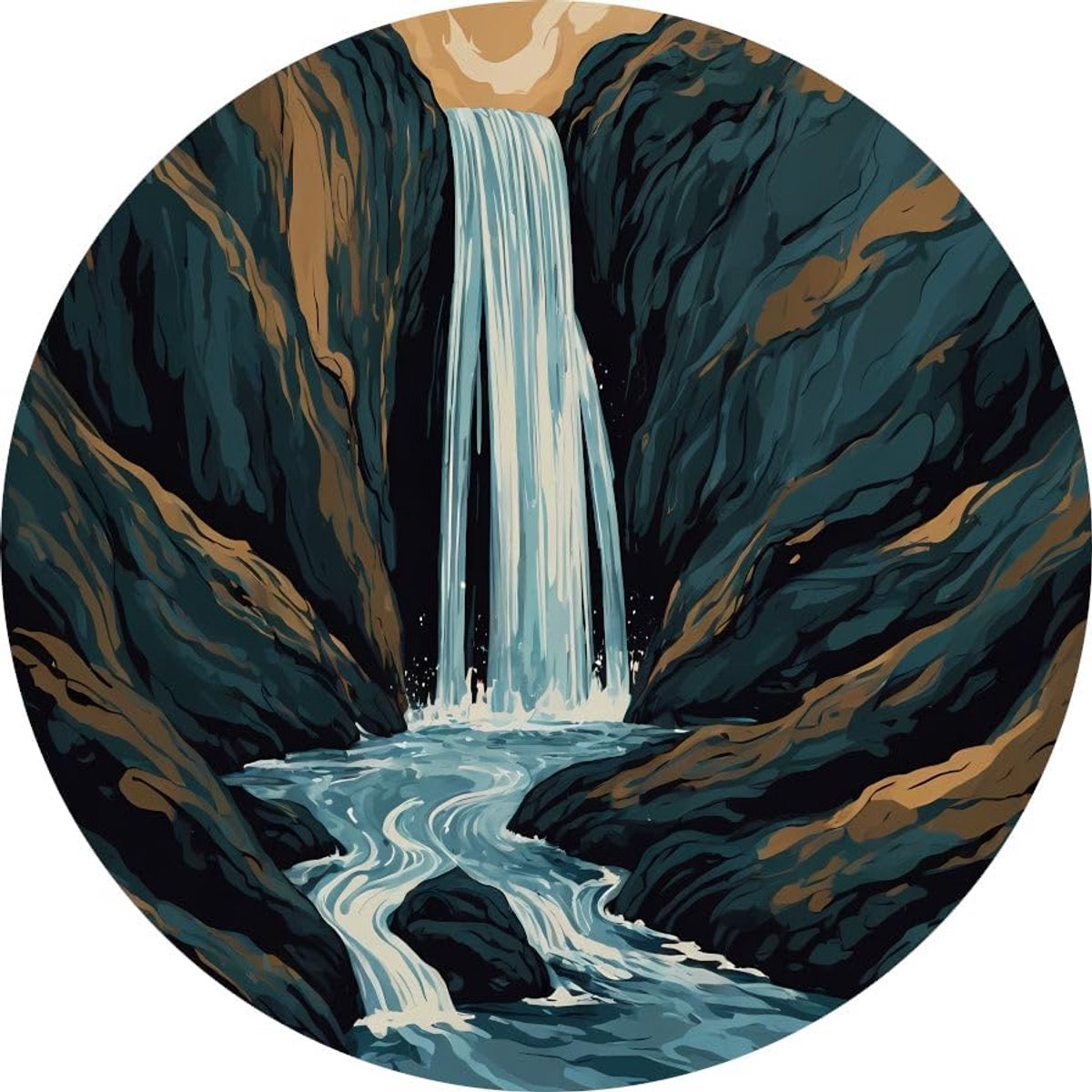 Art waterval schilderij rond, Waterval schilderij rond, Wandschaal Natuur, Wanddecoratie kinderkamer, Schilderij, Kantoor decoratie muurcirkel forex 70x70 cm