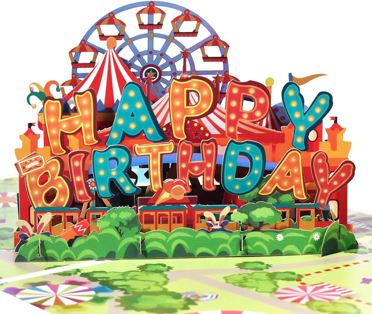 Carnaval pop-up kaart Happy Birthday wenskaart 3D voor volwassenen en kinderen met blanco notitiekaart en envelop, opvouwbare feestkaarten voor dochter, zoon, moeder