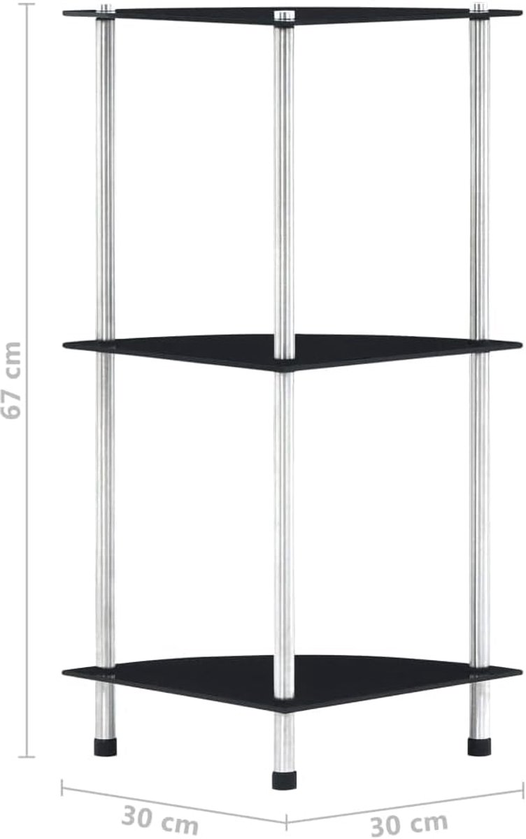 Rek met 3 planken, zwart, 30 x 30 x 67 cm, gehard glas, decoratieve planken, kantoorboekenkast, woonkamer, rekken voor de slaapkamer, voor kantoor, woonkamer, slaapkamer