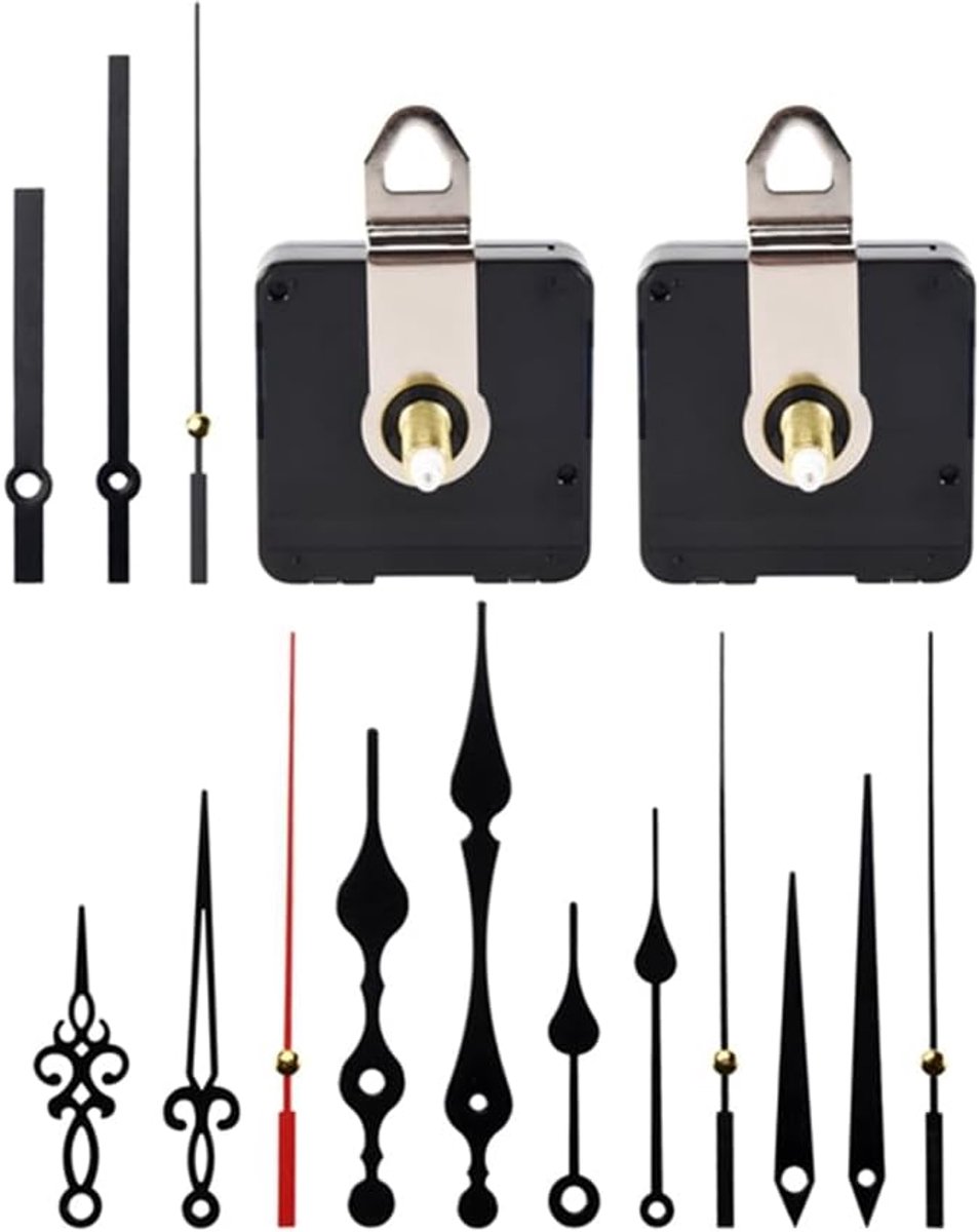 2 Stuks 32 mm Lange Schacht Diy Quartz Klok Beweging met 5 Paar Verschillende Naalden voor Wandklok Bewegingsmechanisme Onderdelen Reparatie