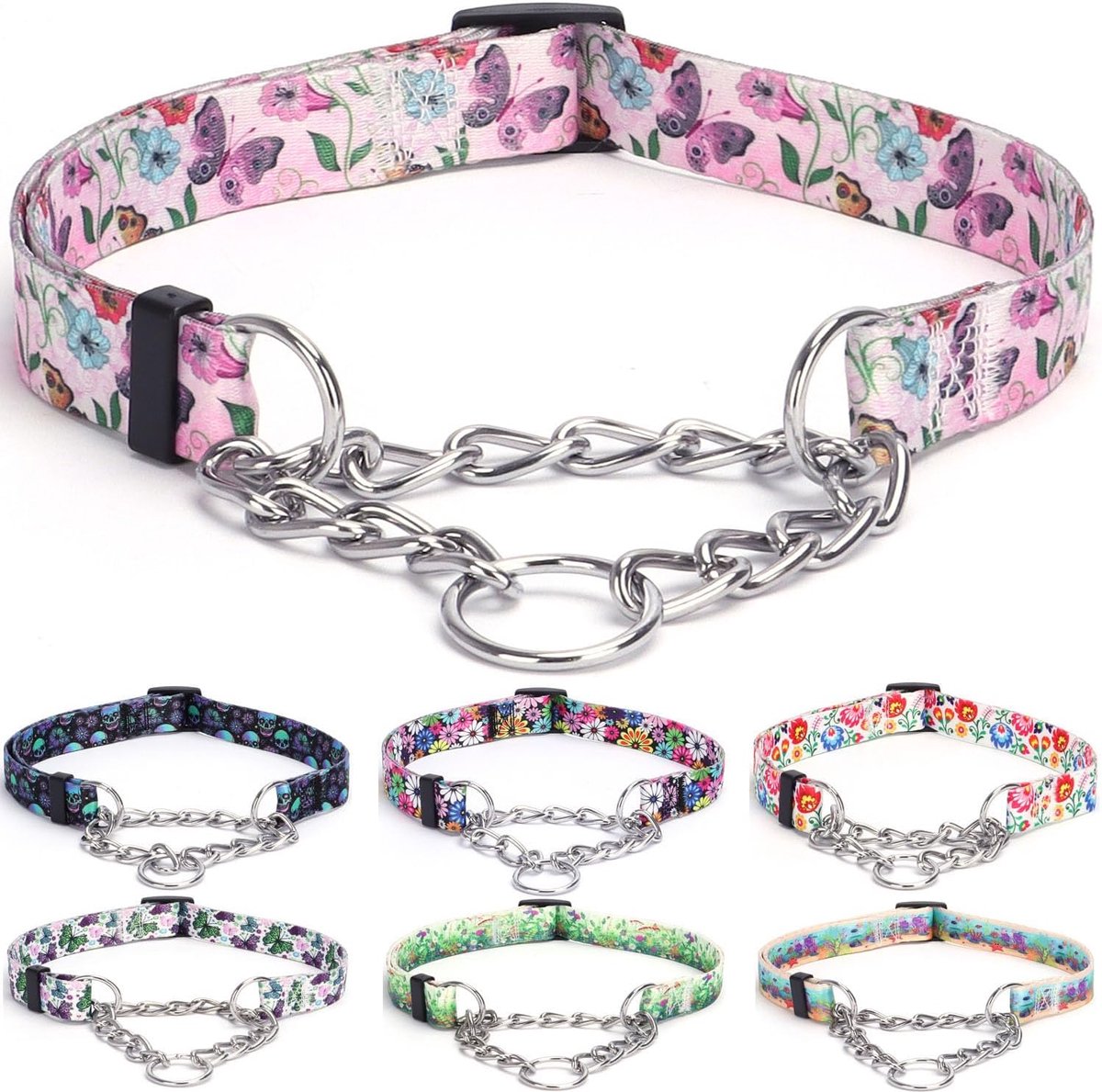 Hondenhalsband - Roestvrijstalen Ketting, Trekvrije Trainingshalsband met Bloemenontwerp voor Grote, Middelgrote, Kleine Honden (XL, Hoornbloem)