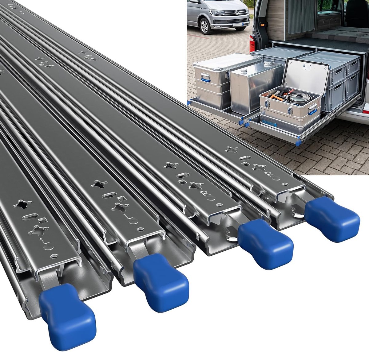 Lade rails voor zware belasting 850 mm 96 kg met slot, 2 paar