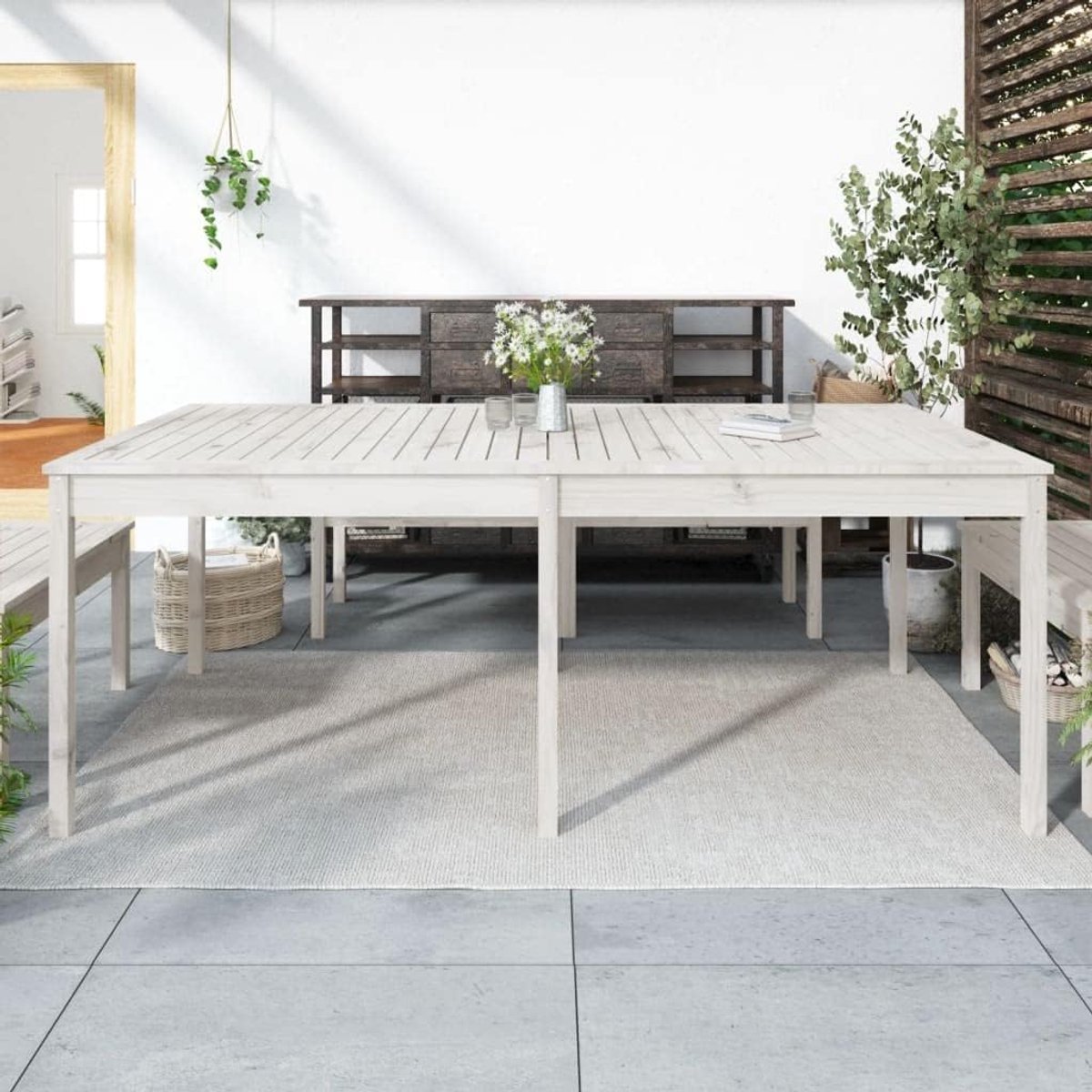 Wit, 203,5 x 100 x 76 cm, grenenhout, tuintafel, tuintafel, tuinmeubelen, 823984