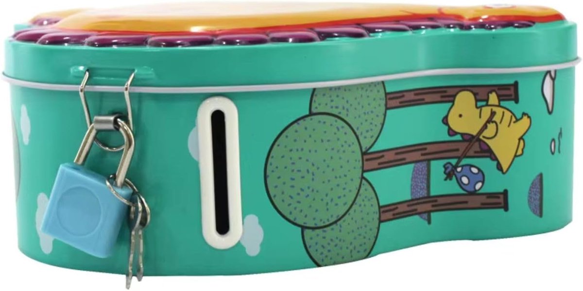 Spaarpot van metaal, met slot, grappig design, grote maat voor jongens en meisjes (bruin)