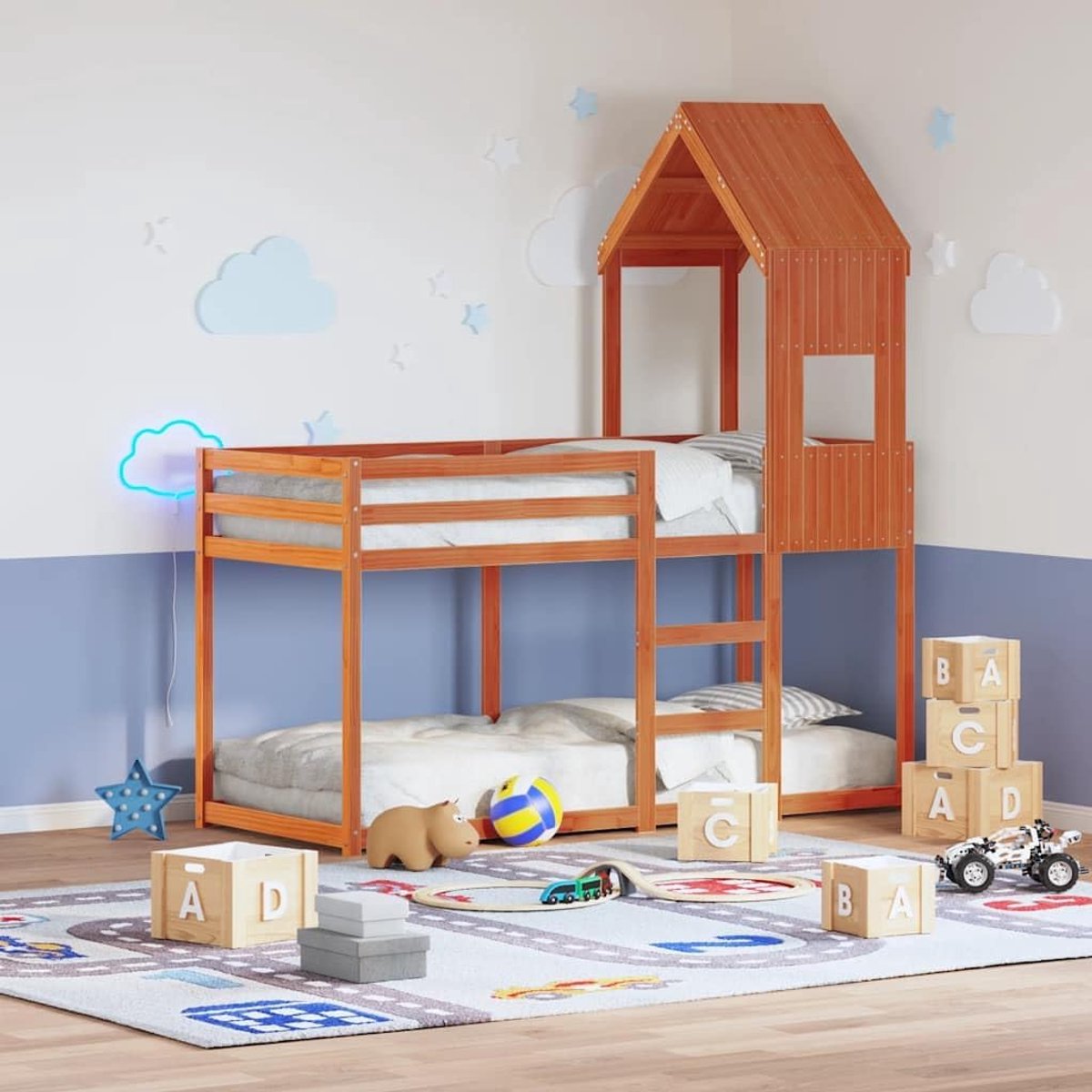 Beddak voor kinderbed, 55 x 99 x 139,5 cm, massief hout, wasbruin