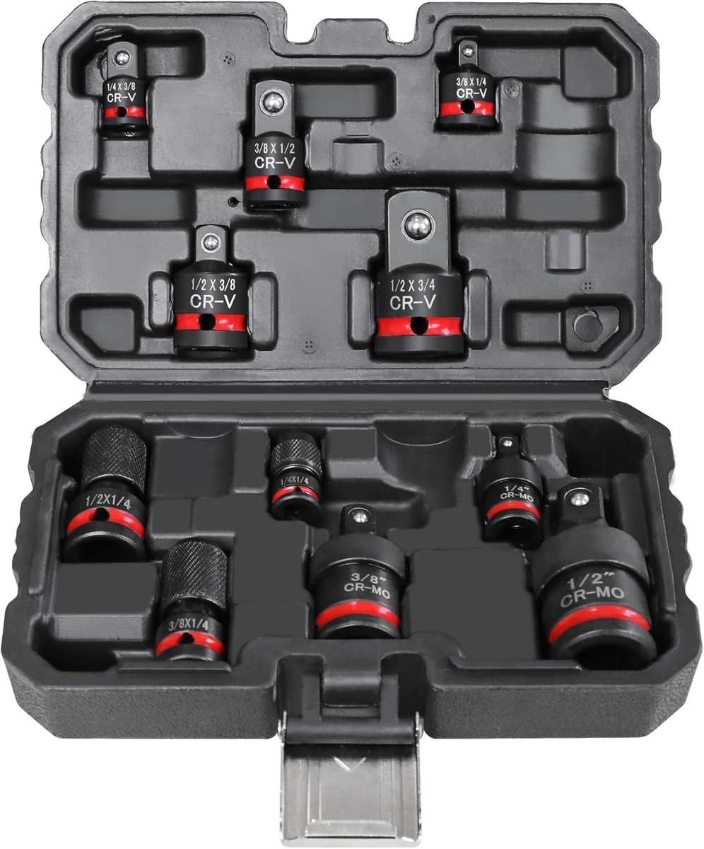 11 stuks dopsleuteladapters en verloopstukken, bitset, adapter voor dopsleutel, schroevendraaier, 1/4 inch, 3/8 inch, 1/2 inch, rateladapter en verlenging voor slagmoersleutel, slagschroevendraaier en