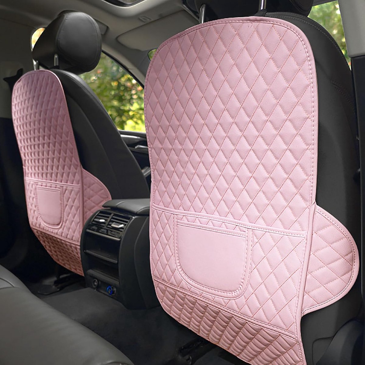 2 stuks auto-achterbank, anti-kick pads voor Kia XCeed SUV 2019-2022 2023, waterdichte rugleuning, anti-kick pads, autostoel, rugleuningbescherming met zakken, L-roze
