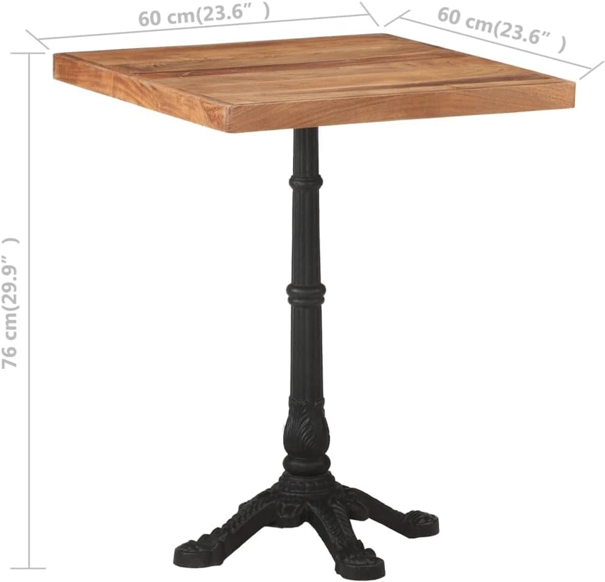Keuken eettafel familietafel voor woonkamer 60x60x76 cm acacia massief hout