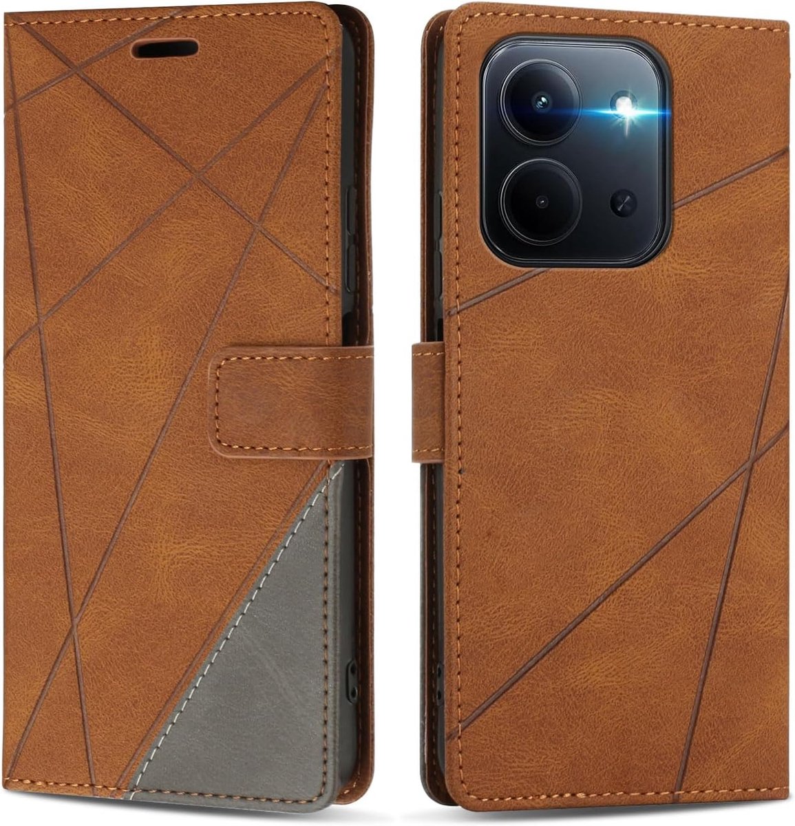 Hoesje voor Xiaomi Redmi 15C 4G / 5G, Premium Lederen Portemonnee Beschermhoes Telefoonhoesjes met Kaartenvakken Beschermhoesje voor Redmi 15C 4G / 5G, Bruin