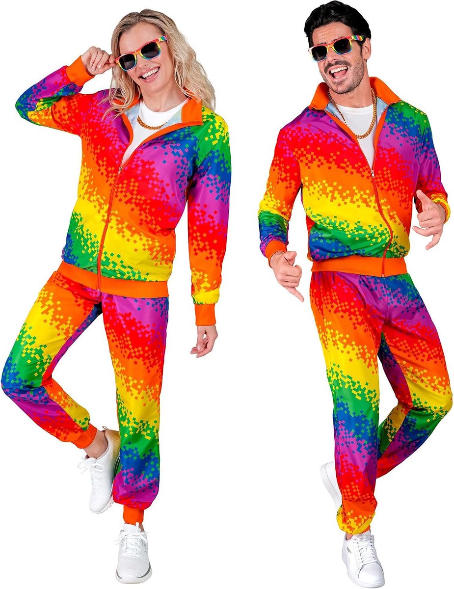 WIDMANN MILANO Party Fashion - Trainingspak in regenboogkleuren, CSD, LGBTQ Pride, joggingpak, carnavalskostuums