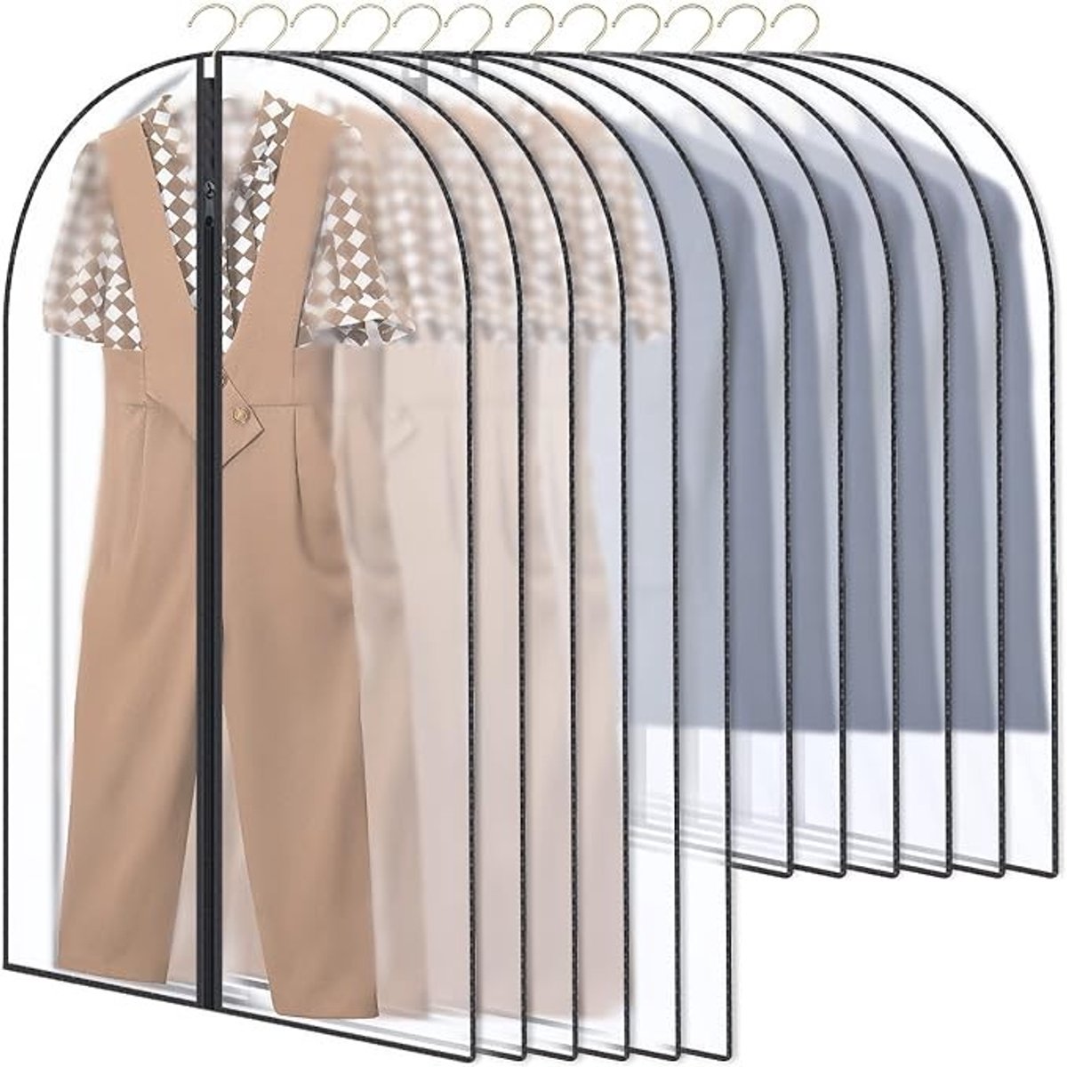 Livatto Kledinghoezen 12 stuks - Transparante Kledingbeschermers met Rits en Hangerhaak - Stofdicht en Vochtbestendig - 60x100/120 cm